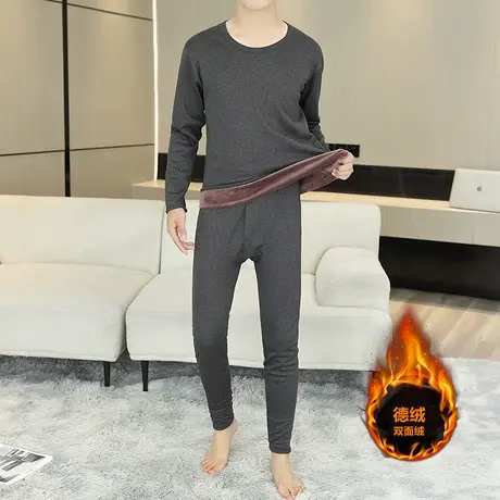 2023冬季新款男士德绒保暖内衣套装加绒加厚打底衫双面绒秋衣秋裤商品大图