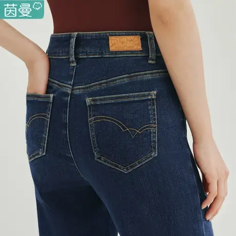 茵曼黑科技高弹直筒牛仔裤女2024年春季新款高腰显瘦阔腿长裤子图片