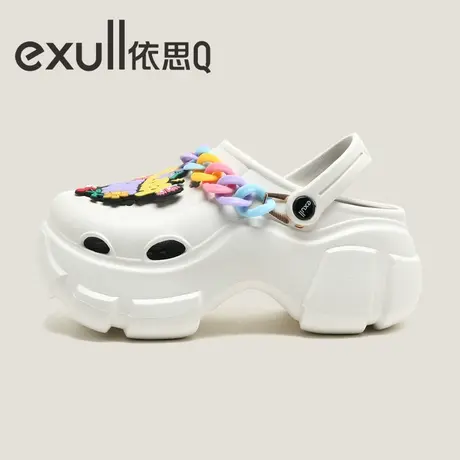 exull/依思Q内增高洞洞鞋女款夏季外穿字母花卉百搭款包头凉拖鞋图片