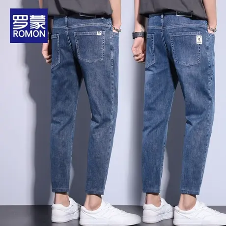 罗蒙2023新款牛仔裤男款潮牌九分裤夏季薄款男士直筒修身小脚裤子商品大图