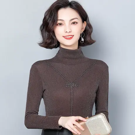 高领网纱打底衫女秋冬新款加绒保暖上衣内搭修身洋气百搭蕾丝小衫商品大图