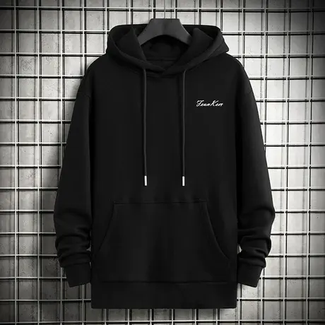 连帽卫衣男宽松潮流百搭秋冬款秋季加绒加厚长袖带帽衫黑色外套商品大图