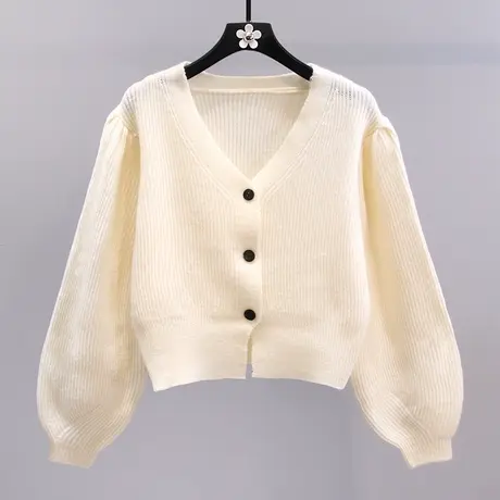 温柔风V领毛衣外套女秋冬2023新款高级感时尚设计感短款针织开衫商品大图