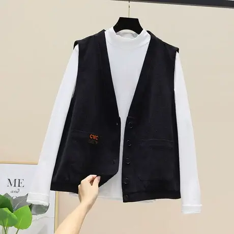 2023新款韩版纯色一排扣贴标马甲休闲时尚百搭气质通勤背心坎肩女商品大图