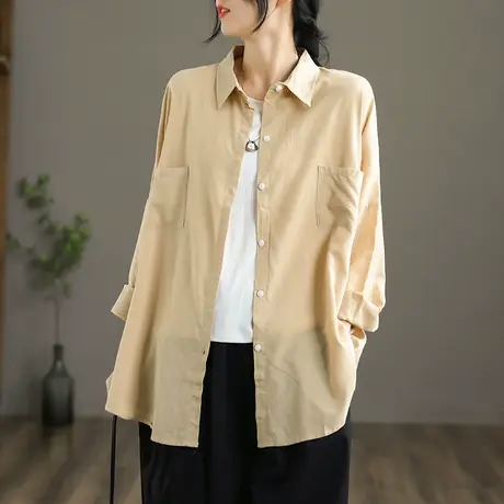 dza 纯棉白色衬衫女士新款秋季大码上衣女中长款休闲衬衣宽松长袖图片