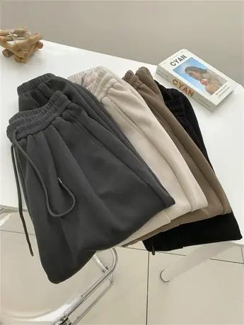 加厚磨毛抽绳束脚裤女秋冬宽松显瘦慵懒百搭褶皱高腰运动休闲裤潮图片