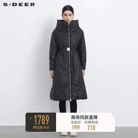 sdeer圣迪奥女装高领连帽收腰撞色字母长款羽绒服S23482404👬图片