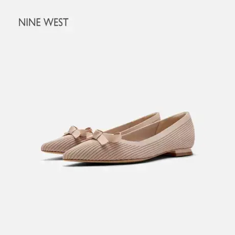 Nine West/玖熙尖头单鞋女2025夏季新款蝴蝶结针织休闲通勤平底鞋图片