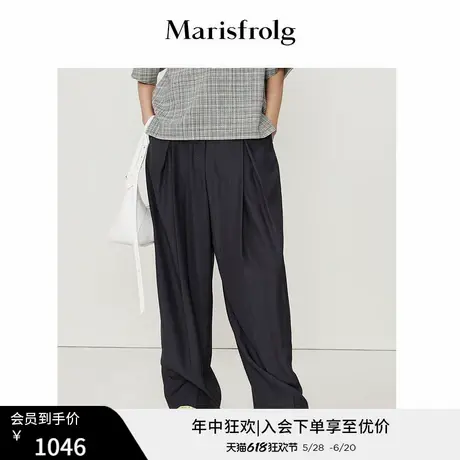 【凉感环保面料】玛丝菲尔22夏新款黑色阔腿垂感宽松设计感休闲裤图片
