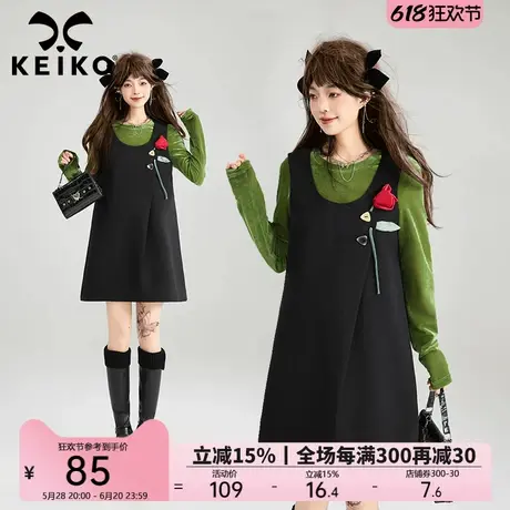 KEIKO [手工扎花] 法式设计感黑色背心裙2025早春穿搭无袖连衣裙图片