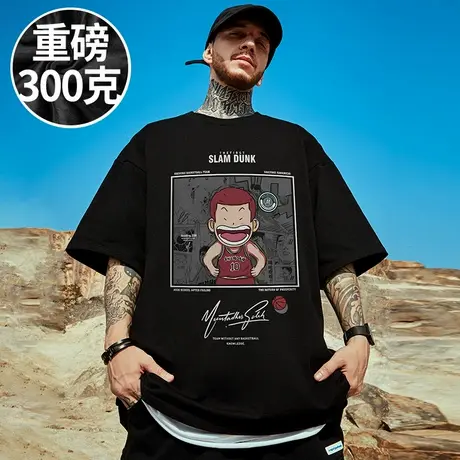 100%纯棉重磅日系情侣卡通加肥加大码男装胖子短袖T恤夏季半截袖商品大图