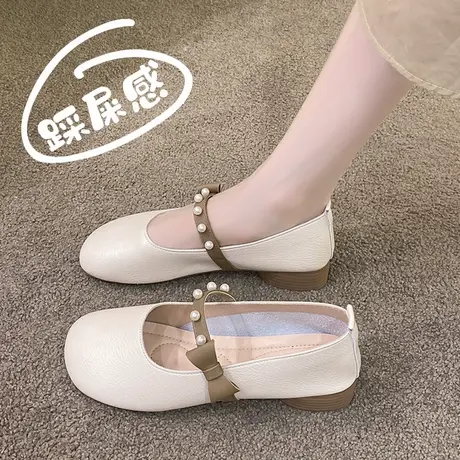 真皮单鞋女秋季一脚蹬平底孕妇鞋软底小香风玛丽珍女鞋复古小皮鞋商品大图