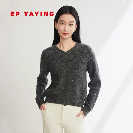 EP YAYING雅莹女装 山羊绒毛衣V领花纱针织衫 2023秋冬新款9516A商品大图