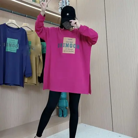 2023秋新款时尚休闲字母印花卫衣宽松显瘦韩版圆领套头衫上衣女潮商品大图
