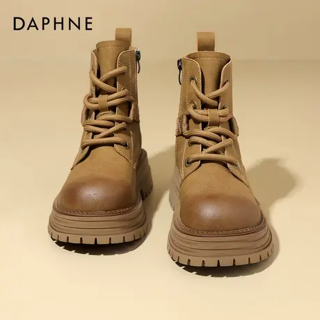 达芙妮真皮马丁靴女2025新款秋冬加绒大黄靴厚底增高大头工装短靴图片