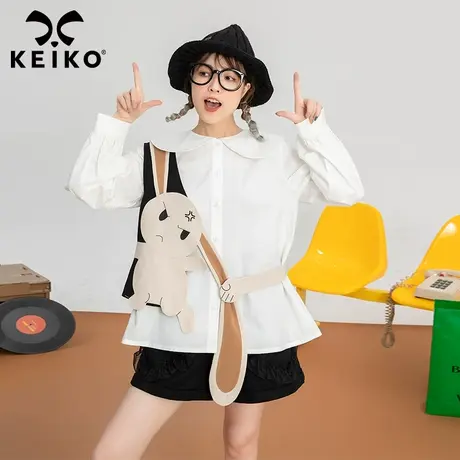 keiko可爱小马甲+娃娃领衬衫两件套2023春季别致漂亮白色上衣春秋商品大图