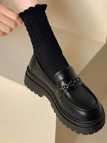 潮牌设计感小皮鞋女秋季新款厚底小众英伦风日系jk粗跟乐福单鞋子图片