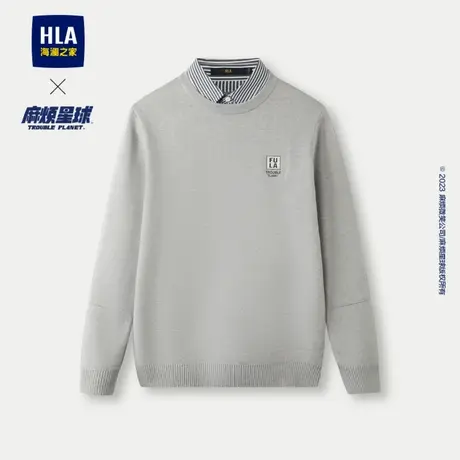 HLA/海澜之家麻烦星球联名保暖针织衫23秋冬新包芯纱假两件上衣男商品大图