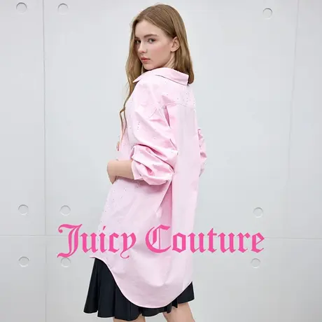 Juicy Couture橘滋衬衫女2025年秋季新款粉色烫钻宽松全棉上衣商品大图