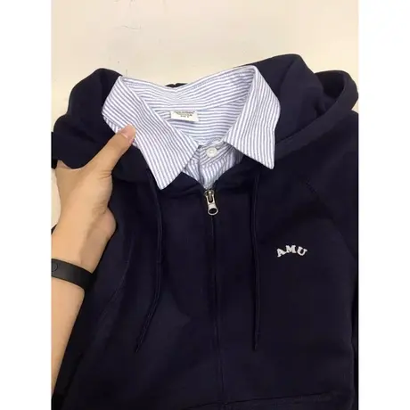 拉链开衫卫衣女2023年新款薄款初秋装宽松百搭韩版连帽外套上衣服商品大图