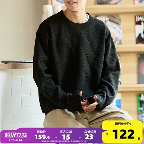 唐狮2024新款秋冬季圆领毛衣男针织衫肌理青少年宽松内搭打底衫潮商品大图