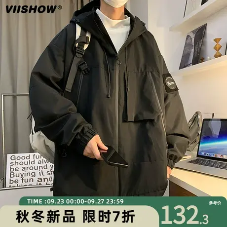 VIISHOW冲锋夹克外套男士春秋款潮牌工装夹克男连帽户外防风上衣商品大图