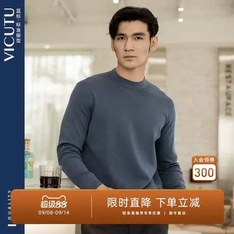 VICUTU/威可多长袖针织衫软糯舒适半高领商务羊毛纯色毛衣商品大图