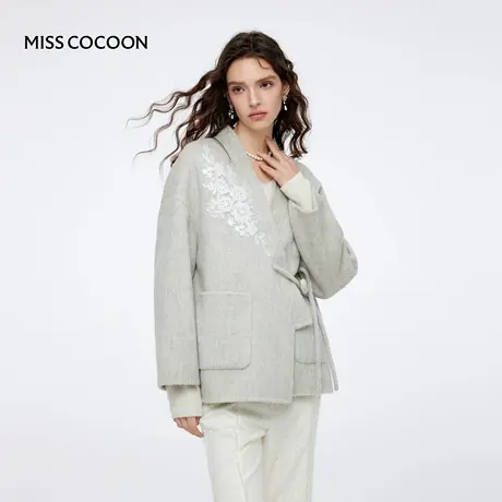 MISSCOCOON可可尼中式双面毛呢外套女2025秋冬新款短款绵羊毛大衣商品大图