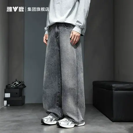 雅鹿秋季男2025款牛仔裤渐变水洗做旧直筒宽松美式复古设计感小众商品大图