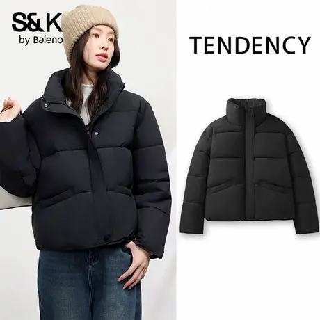 班尼路S&K系列面包服女款秋冬季黑色百搭短款棉服保暖加绒小棉袄Q商品大图