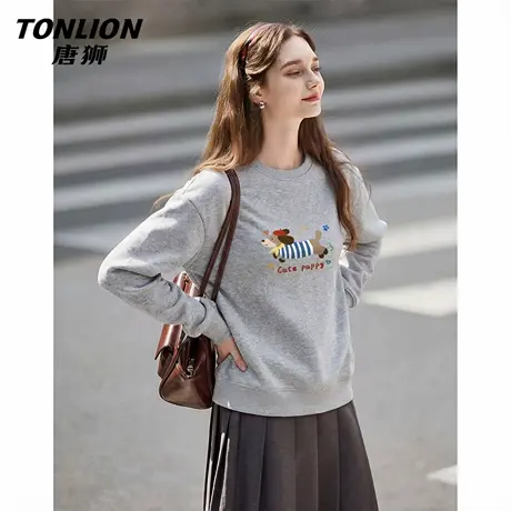 唐狮官方圆领卫衣女2026新款春季美式宽松印花套头外套学生上衣VC图片