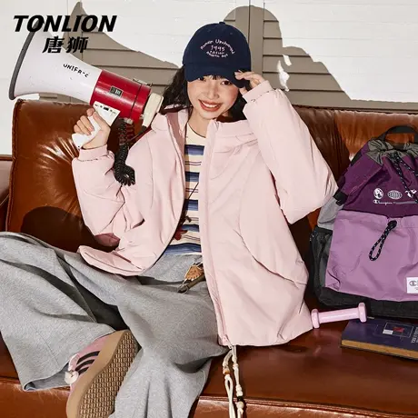 唐狮粉色连帽棉服女款2026新款冬季爆款学生加厚保暖棉袄外套女VB商品大图