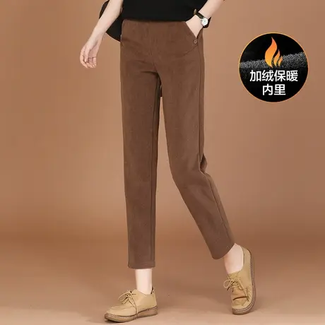 新品8.5折】松紧腰纯色加绒休闲裤女百搭显瘦加厚哈伦裤图片