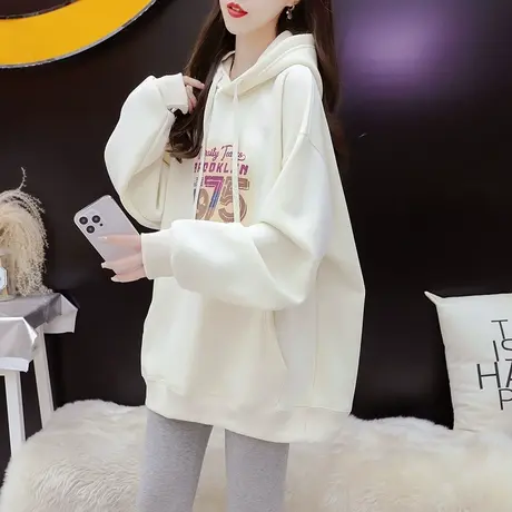 加绒加厚连帽卫衣外套女2023新款秋冬爆款洋气宽松慵懒风百搭上衣图片