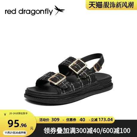 红蜻蜓凉鞋女夏季厚底外穿千鸟格休闲小香风凉鞋WTK22061图片