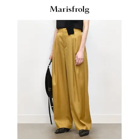 【商场同款】玛丝菲尔2023年秋季新款设计感黄色绵羊毛直筒休闲裤商品大图