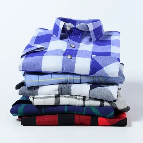 休闲衬衫男士2022新款夏季T恤潮牌棋盘格上衣服翻领短袖格子衬衣商品大图