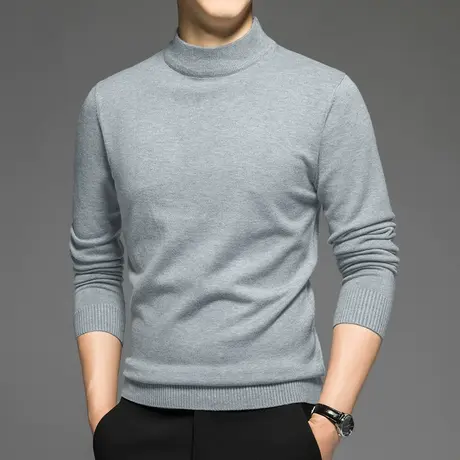 半高领毛衣男2024新款秋冬保暖一体绒加厚纯色中领打底衫线衣毛衫商品大图