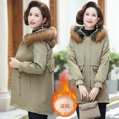 中老年棉服女冬装洋气中长款外套2021新款中年妈妈秋冬派克服棉衣图片