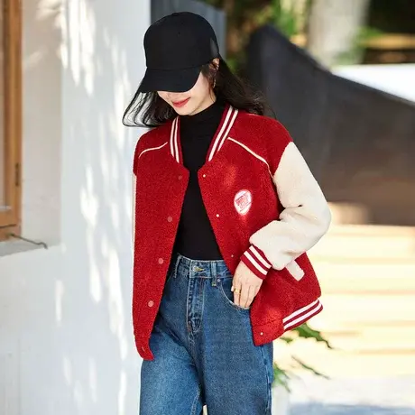 时尚气质减龄皮草外套女士2023年秋冬新款棒球服显瘦设计感上衣图片