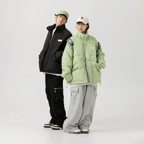 潮牌立领保暖棉服女冬季2023新款情侣装加厚外套复古宽松棉衣棉袄商品大图