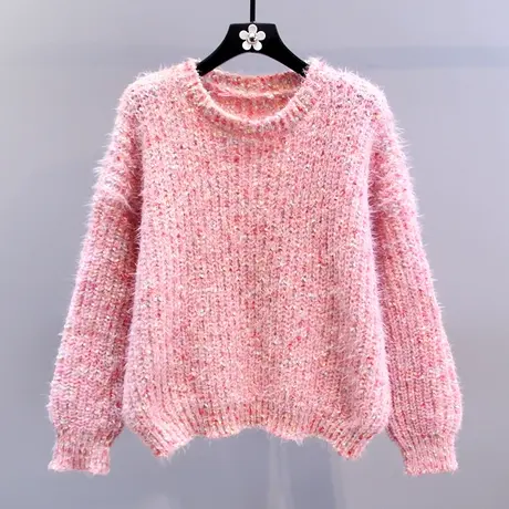 日系甜美彩色毛衣女秋冬2023新款宽松慵懒风加厚软糯高级感针织衫商品大图