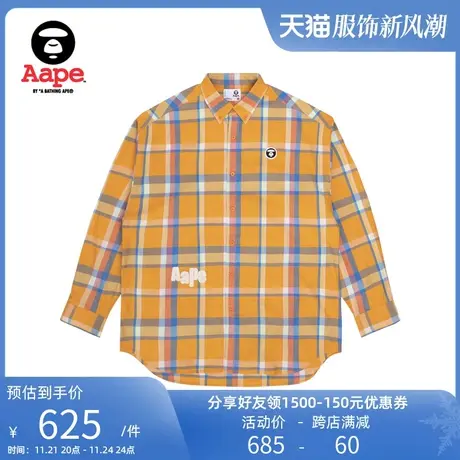 Aape旗舰店男装春夏拼色格纹刺绣日系酷帅宽松长袖衬衫8438XXK商品大图