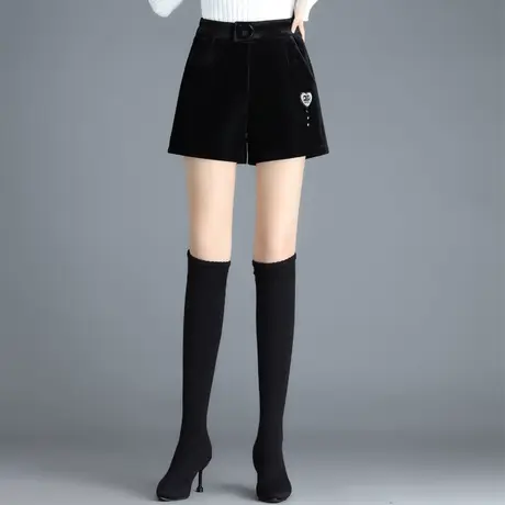 时尚黑色短裤女秋冬2023新款高腰宽松阔腿裤外穿显瘦靴裤休闲裤子商品大图