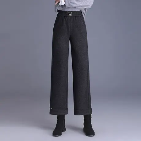 厚实羊毛呢九分阔腿裤女秋冬2023新款松紧高腰垂感显瘦洋气直筒裤商品大图