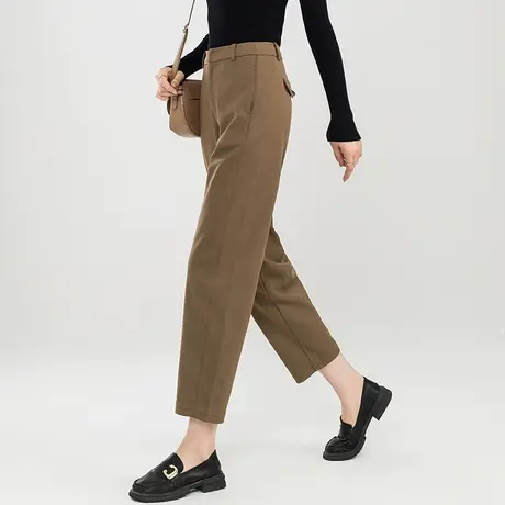 卡其色裤子女小个子镰刀裤2023新款羊毛女裤九分哈伦裤宽松休闲裤商品大图