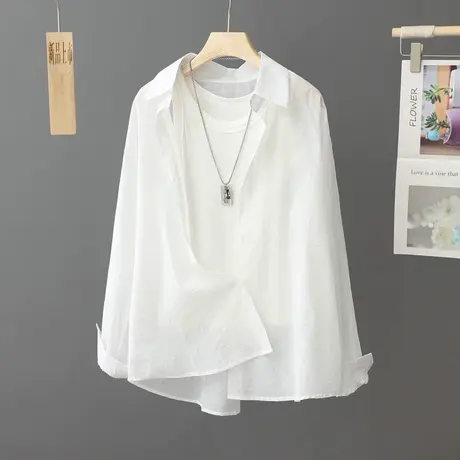 很仙的白色防晒衬衫女长袖薄款上衣简约夏季外出衬衣防晒开衫外套商品大图