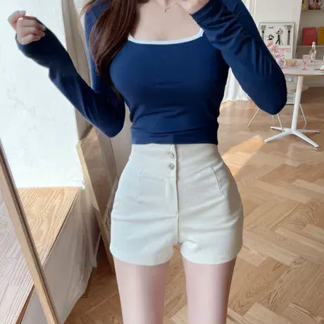 西装短裤女2024夏季新款大码胖mm阔脚裤高腰外穿百搭A字休闲热裤图片