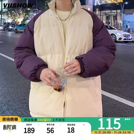 VIISHOW撞色插肩袖棉衣外套男冬季加厚棉袄美式立领潮牌宽松棉服图片