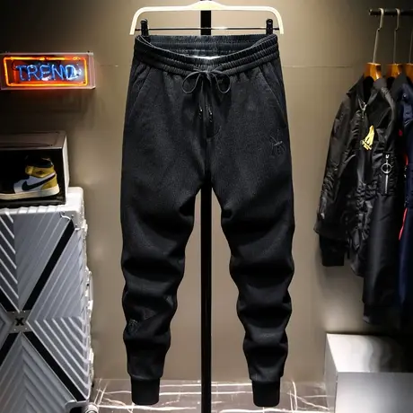 春夏季磨毛休闲裤男士2021潮牌毛呢卫裤男韩版潮流修身束脚长裤子商品大图